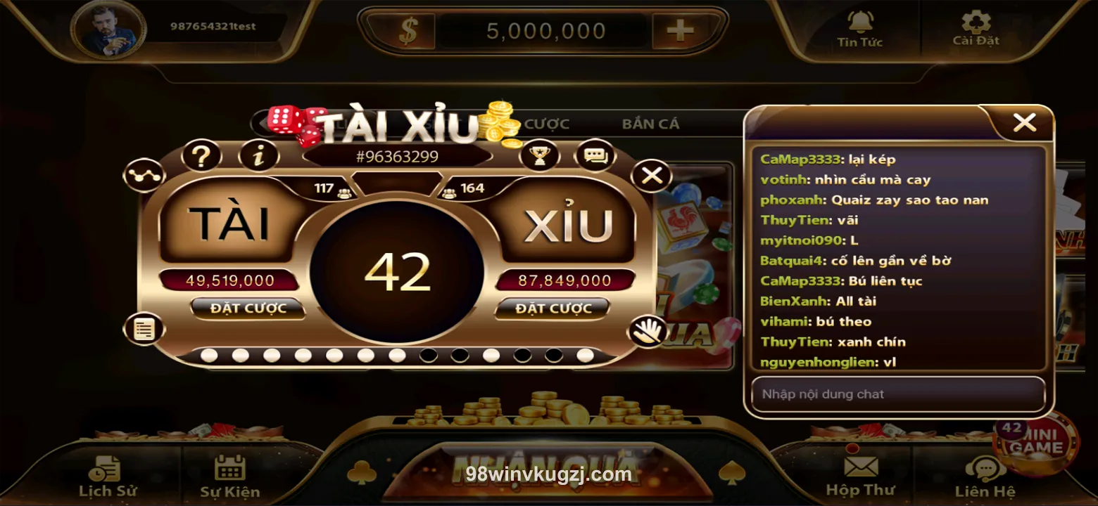 Giao diện ứng dụng 98win - Màn hình chính